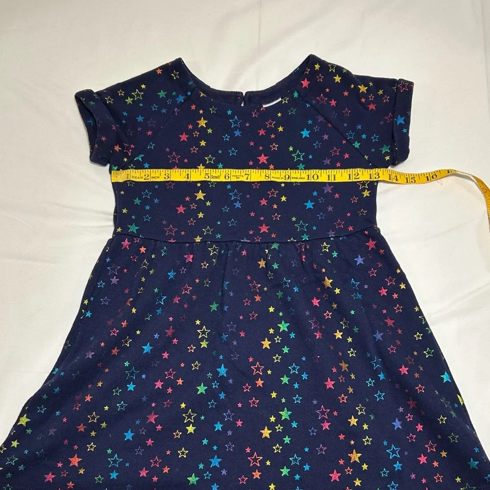 Gymboree Girls Size 6 Navy Blue Multi Stars Short Sleeve Sweatshirt Skater Dress